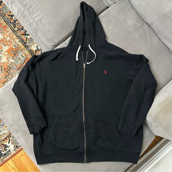 Polo Ralph Lauren Hoodie Mens 3XLT Tall Black Full Zip Sweatshirt Red Pony Logo - Picture 1 of 8